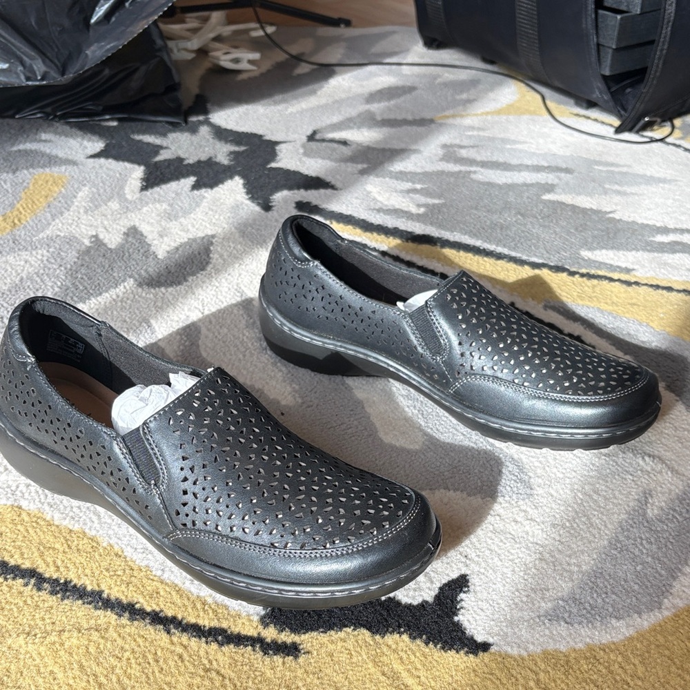 Clarks Men's Perforated Black Slip-On Loafers